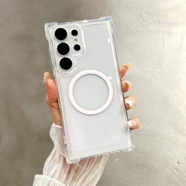 Imagem de Capa magnética transparente Armour para Samsung S25 S23 S24 Plus S21 S22 Ultra Luxury Corners Reforçada Capa protetora, branca, para Galaxy S25Plus