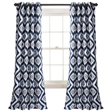 Imagem de Lush Decor Lush Décor Diamond Ikat Par de painéis de cortina de janela escurecendo quarto, 0, azul-marinho, 2 unidades