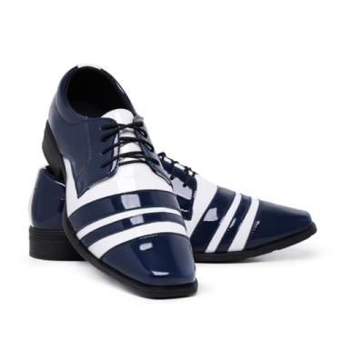 Imagem de Sapato Social Masculino Brilhante Bico Fino com Cadarço 840 (Azul e Branco, BR, Adulto, Numérico, 44)