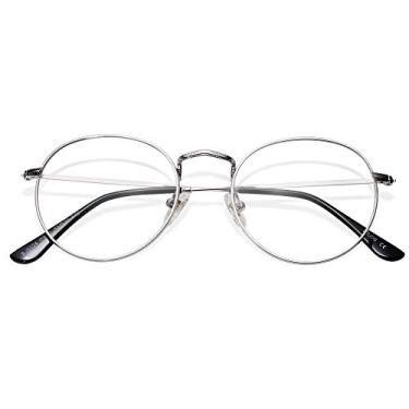 Imagem de SOJOS Óculos De Computador Com Bloqueio De Luz Azul, Óculos Redondos, Lente Anti-Luz Azul, Formal Chique Sj5024 Com Armação Prateada/Lente De Luz Anti-Azul