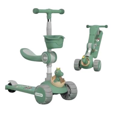 Imagem de Patinete Infantil Dinossauros com Banco Regulável e Luz Led nas Rodas (Verde)