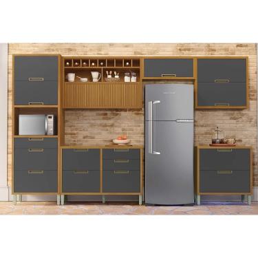 Imagem de Cozinha Modulada Nesher Imperatriz 6 Peças (3Aéreos+2Balcões+1Paneleiro) C6P85 Freijo/G...