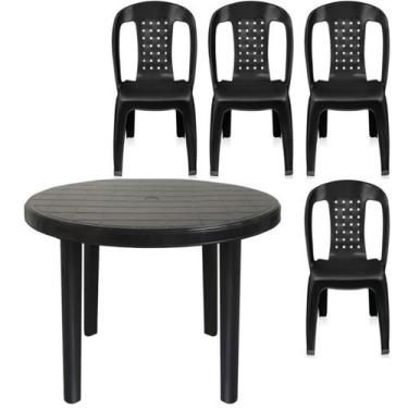 Imagem de Kit 4 Cadeira Poltrona E Mesa Redonda Preta Desmontável - Arqplast