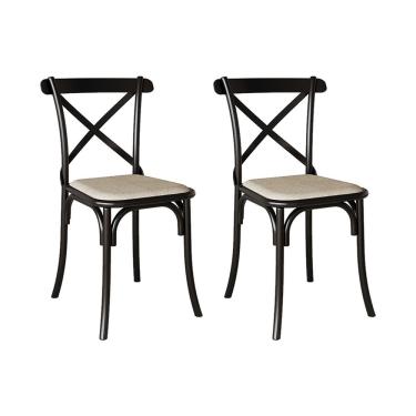 Imagem de Kit 2 Cadeiras Katrina Preta Assento Corano Bege Aço Bege