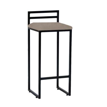 Imagem de Banqueta Alta Com Encosto Petra Balcão Bar Cozinha Bistrô Ferro Preto Sintético Bege