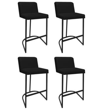 Imagem de Kit 04 Banquetas Com Encosto Noah Luxo Confort Bistrô Cozinha Ferro Preto Suede Preto - Amey Decor