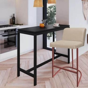 Imagem de Banqueta Com Encosto Noah Luxo Confort Bistrô Cozinha Ferro Bronze Suede Bege - Amey Decor