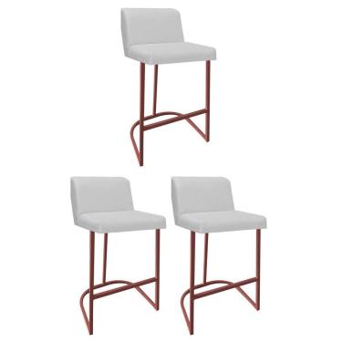 Imagem de Kit 03 Banquetas Com Encosto Confort Bistrô Cozinha Ferro Bronze Sintético Branco - Amey Decor