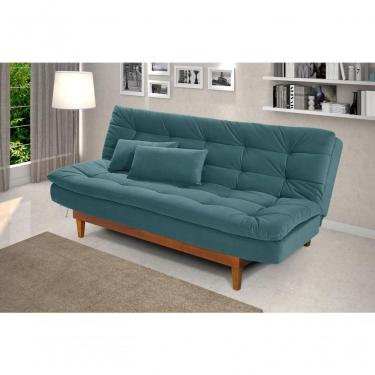Imagem de Sofá Cama Dubai 3 Lugares Império Reclinável Casal Pés Madeira Madero Azul Turquesa 362