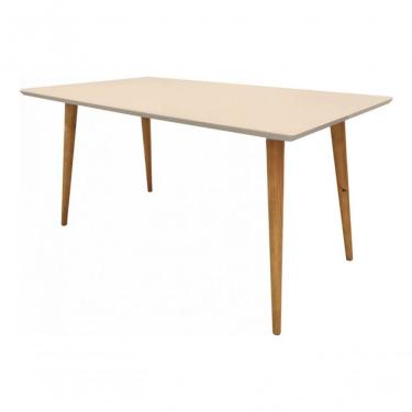 Imagem de Mesa Jantar Pés Palito Retangular Laqueada Com Vidro 100x70 Off White