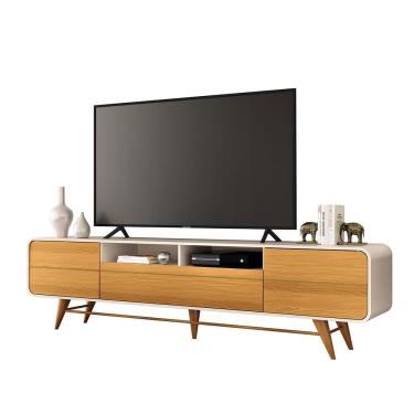 Imagem de Bancada Europa Pés Em Madeira Para Tv Até 85 Polegadas Off White/cinamomo G26 - Gran Belo
