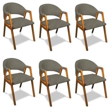 Imagem de Cadeira Sala De Jantar Em Madeira Kit 6 Yara Suede Grafite D03 - D'rossi