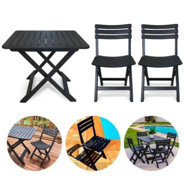 Imagem de Conjunto Mesa + Cadeira Bistrô Dobrável de Plástico Preto - Arqplast