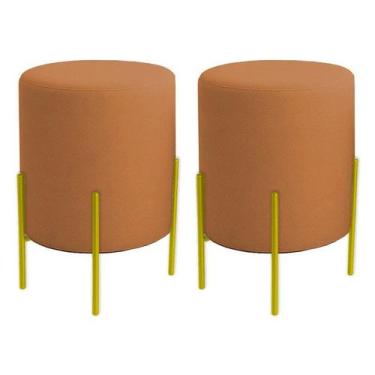 Imagem de Kit 2 Puffs Orgânicos Veludo Thor Com Pés De Ferro Dourado - 7 Decor, 