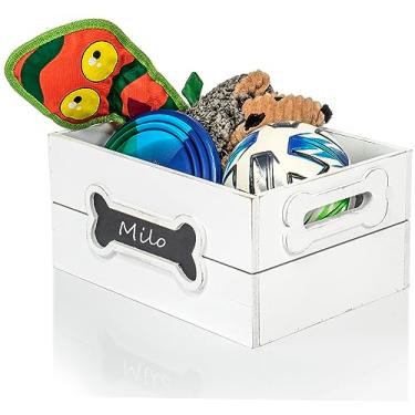 Imagem de Red Co. Caixa De Armazenamento Para Brinquedos Cachorro Madeira Envelhecida 30 Cm X 23 Com Alças E Quadro-Negro, Branca