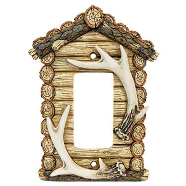 Imagem de BestGiftEver - Interruptor De Balanço Único Decorativo Com 1 Canal Para Decoração Parede Em Estilo Rústico Cabana Madeira Chifre Veado Falso