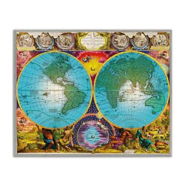 Imagem de Stupell Industries Mapa da Criação Mundial Cinza Emoldurado Giclee Art Design por Joseph Burgess, 20 x 16