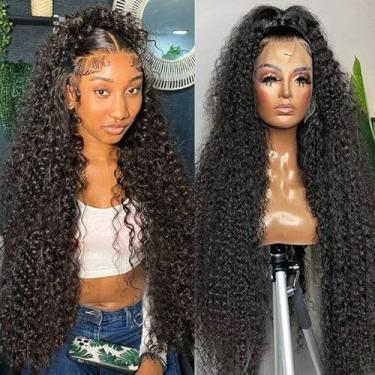 Imagem de SNJON Peruca Lace Front Ondulada Profunda De 28" Com Cabelo Humano, Densidade 200%, 13X6 Hd Frontal Para Mulheres, Sem Cola, Totalmente Cacheada, Pré-Selecionada Linha Capilar Natural Bebê