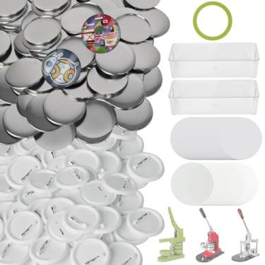 Imagem de 200 conjuntos de suprimentos para máquina de botão, capas de botão Fesorsi ferro galvanizado 58 mm/2,28 pol, capa traseira de plástico, botões de papel em branco, filme plástico transparente, para