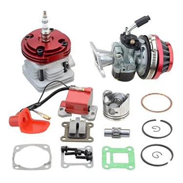 Imagem de GOOFIT Conjunto de bobinas de ignição de filtro de ar de carburador cilíndrico de 44 mm, furo grande, 53 cc 54 cc, kit superior de pistão para motor 47cc 49cc 2 tempos, bolso, bicicleta, quadriciclo
