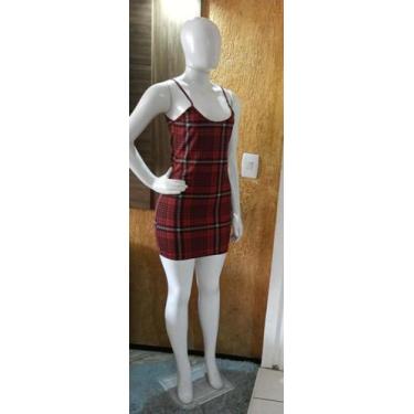 Imagem de Vestido de alça no xadrez em crepe de malha - Divino cropped, Preto, M