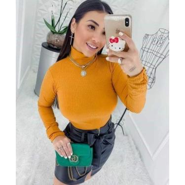 Imagem de Blusa feminina gola alta manga longa malha canelada - moda filo, Branc