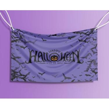 Imagem de Bandeira Decorativa Abóbora Happy Halloween 80cmx140cm Tecido Oxford 1