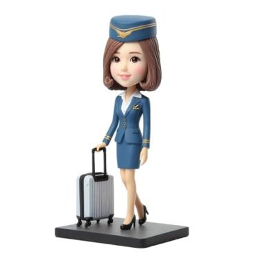 Imagem de Aeromoça de avião com bagagem, feita à mão a partir da foto, presente de aniversário do dia do trabalho para viagens, esposas, filhas, amigas, perfeito para decoração de mesa, símbolo exclusivo