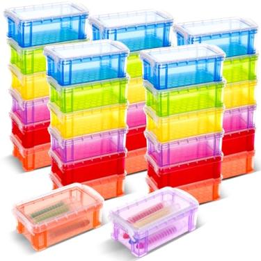 Imagem de Briwooody Caixa de giz de cera de plástico colorido com tampa, organizador de giz de cera transparente, recipientes de armazenamento empilháveis, estojo de suporte pastel a granel para escritório