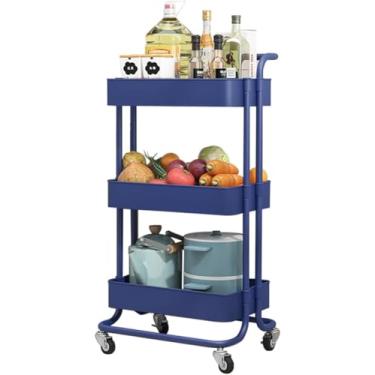 Imagem de Carrinho Organizador Multiuso 3 Prateleiras Com 4 Rodinhas (Azul)