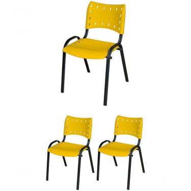 Imagem de Cadeira Iso Base Preto Escola, Escritório Amarelo - Kit 3 Un