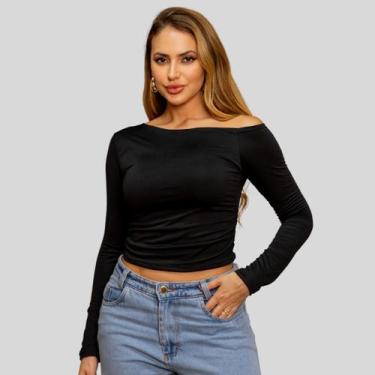 Imagem de Blusa Feminina Ombro Caído Assimétrico Moda Casual Estilosa - Mayara M