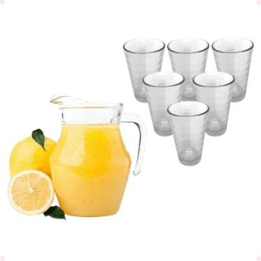 Imagem de Jarra De Vidro Suco 520ml+6 Copos De Vidros 300ml Resistente - LADIV