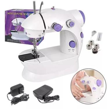 Imagem de Mini Máquina de Costura Elétrica Portátil para Roupa Bivolt com Pedal 