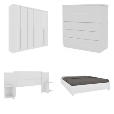 Imagem de Quarto Casal Completo Guarda-roupa 6 Portas Londres Cama Mônaco com Ca
