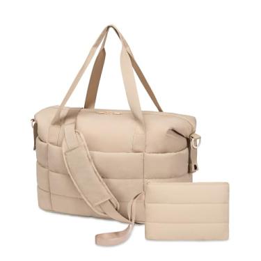 Imagem de JUNGYOON Bolsa de ginástica feminina – Bolsa leve para o fim de semana com bolsa de higiene pessoal, bolsa de viagem acolchoada, Caqui, One Size