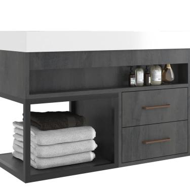 Imagem de Gabinete para Banheiro 2 Gavetas Suspenso New 80 Carbono