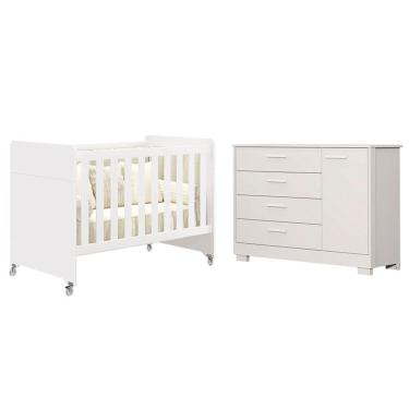 Imagem de Berço Americano Evolution 4 em 1 e Cômoda Zaki Branco Acetinado - Reller