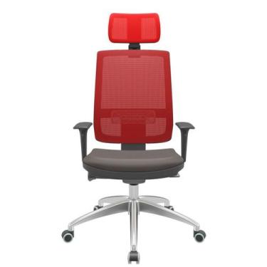 Imagem de Cadeira Office Brizza Tela Vermelha Com Encosto Assento Vinil Café Aut