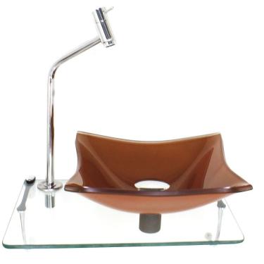 Imagem de Kit Cuba De Vidro Quadrada 10Mm Rose Gold Com Tampo 40Cm Incolor E Suporte Cromado