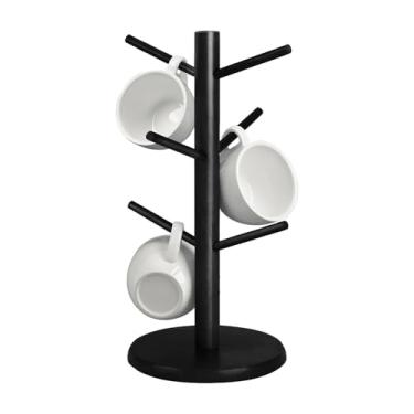Imagem de COSY105C Suporte de caneca de madeira, suporte de xícara de café, organizador de canecas com 6 ganchos (preto)