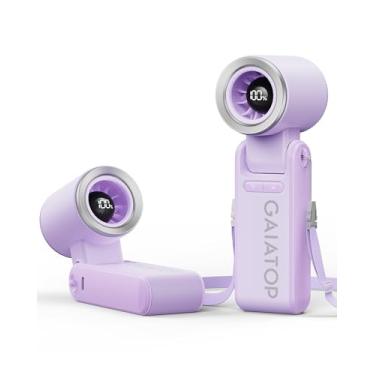 Imagem de Gaiatop Mini ventilador portátil portátil, 21 horas de funcionamento 6 velocidades, operado por bateria recarregável, dobrável a 180° com visor LED, ventilador pessoal de mesa pequeno para mulheres