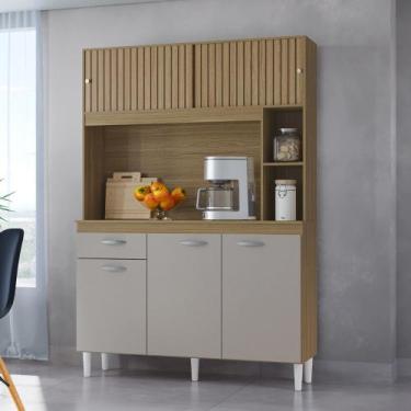 Imagem de Cozinha Compacta 5 Portas 1 Gaveta Duda Poquema, Damasco/Off White