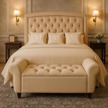 Imagem de Cabeceira Veneza Estofado Box Casal com Pés e Recamier Baú 130cm - Cas