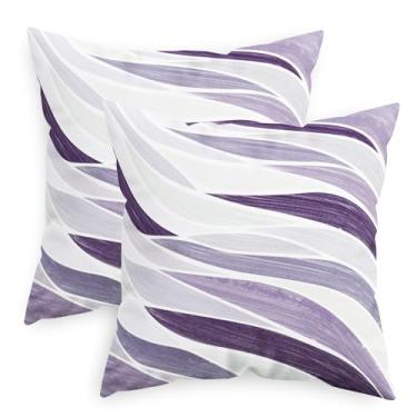 Imagem de CaliTime Capas de almofada decorativas 55 x 55 cm, pacote com 2 capas de almofada geométricas de lã abstrata de dois tons de onda do mar para sofá-cama, decoração de casa de fazenda, roxo escuro