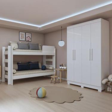 Imagem de Quarto Infantil Completo Théo 4 Portas 3 Gavetas 100% Mdf Branco - Tig