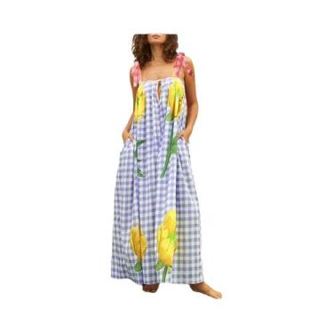 Imagem de Sexy Impressão Casual Solto Vestido De Férias Estilo Europeu Americano