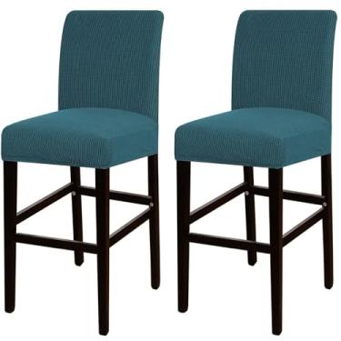 Imagem de Bar Chair Stool Covers Set of 2, Stretch Washable Bar Stool Seat Covers for Kitchen Dining Room Cafe(Dark blue)