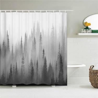 Imagem de Cortinas de chuveiro de paisagem para banheiro Poliéster Cenário natural Floresta Impressão Cortina de chuveiro com gancho 180 * 200CM,JK4044,W210xH180cm