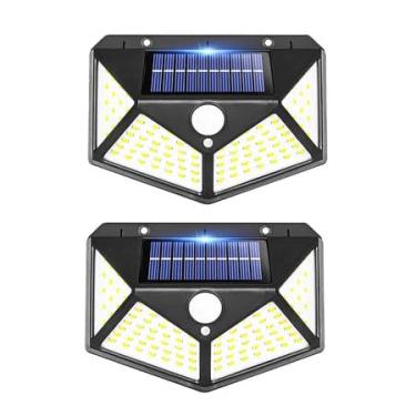 Imagem de Luminária Solar de Parede, 100 LEDs, 3 Modos de Iluminação, Sensor de Movimento, IP65 à Prova D'água, Conjunto com 2 Unidades